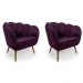 Conjunto com 2 Poltronas Ariel Veludo Uva e Dourado