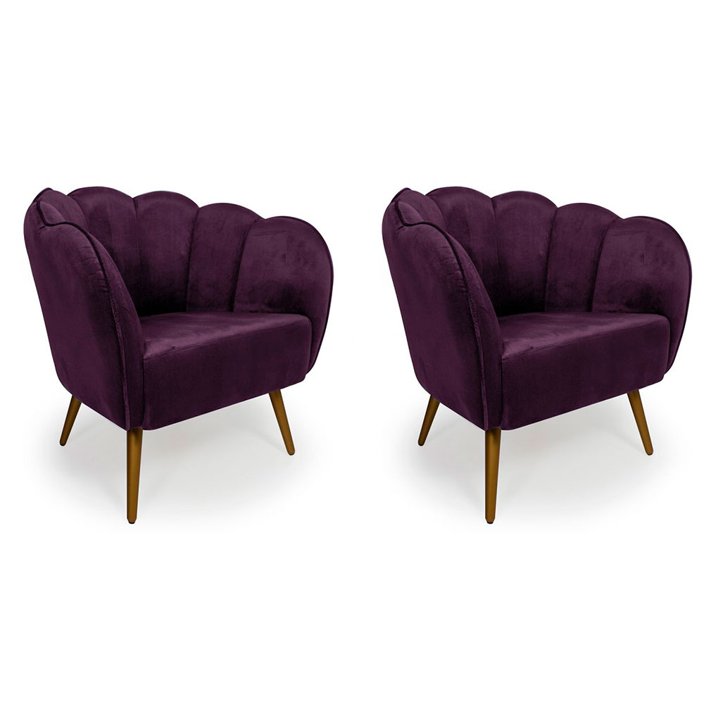 Conjunto com 2 Poltronas Ariel Veludo Uva e Dourado