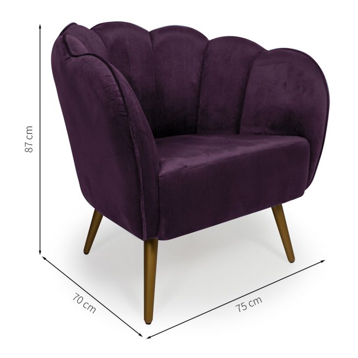 Conjunto com 2 Poltronas Ariel Veludo Uva e Dourado