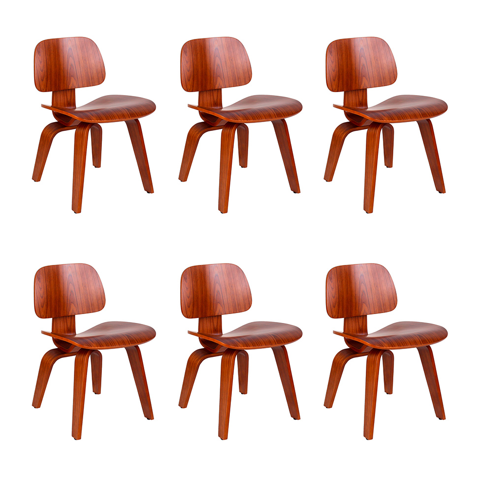 Conjunto com 6 Cadeiras Eames Walnut Madeira