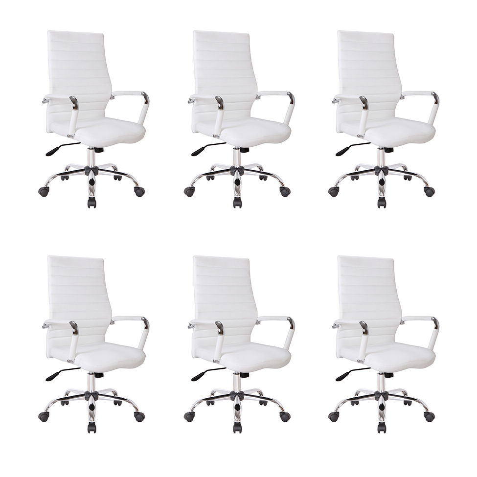 Conjunto com 6 Cadeiras de Escritório Diretor Giratórias Cleaner Branco