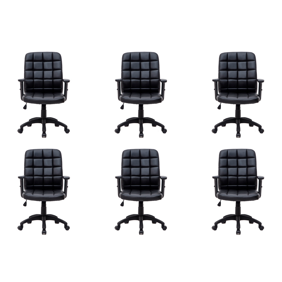 Conjunto com 6 Cadeiras de Escritório Diretor Giratórias Fitz com Braços Ajustáveis Preto