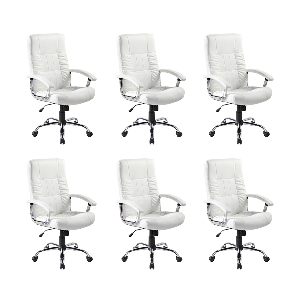 Conjunto com 6 Cadeiras de Escritório Presidente Giratórias Office Plus Branco