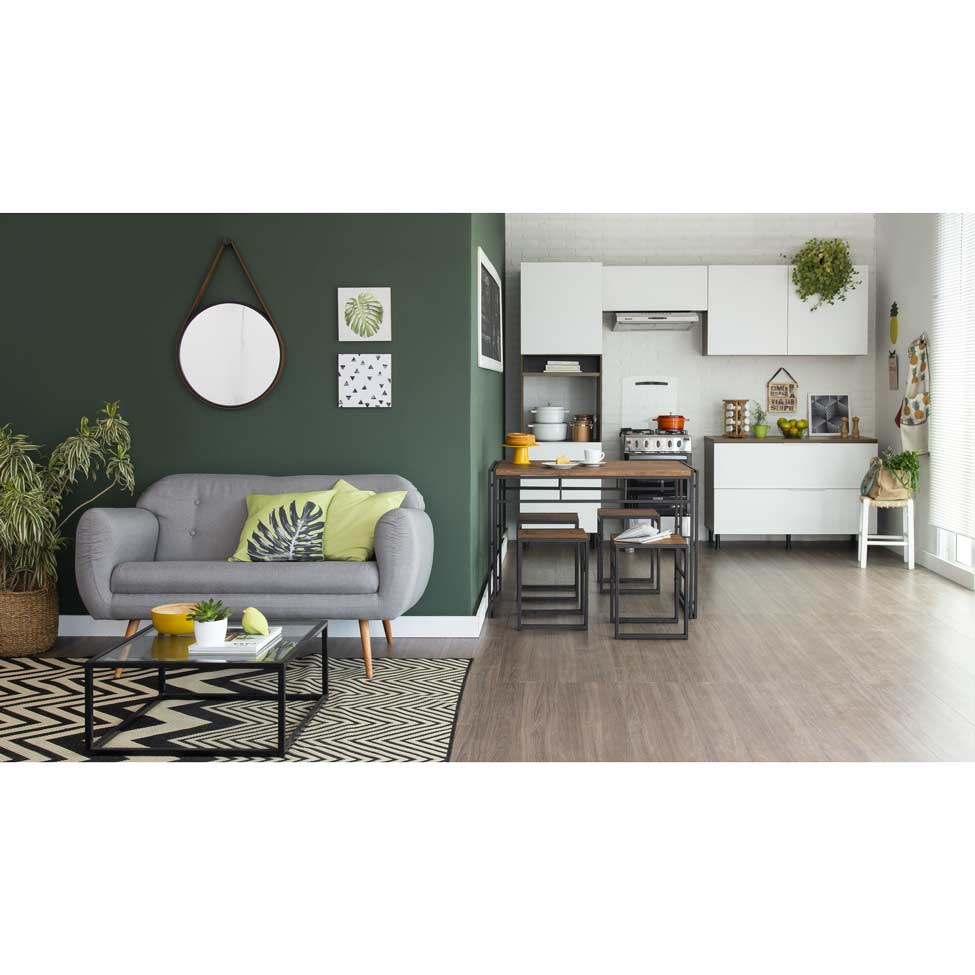 Conjunto de Mesa Wooden com 4 Bancos Preto e Amêndoa