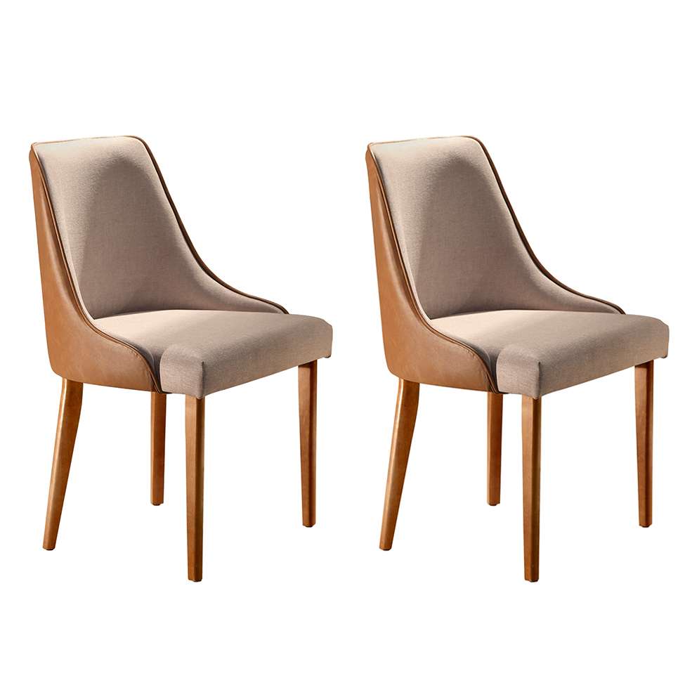 Conjunto de Mesa de Jantar com 1 Banco Macaúba Madeira Maciça Amêndoa e 2 Cadeiras Esmeralda Bege