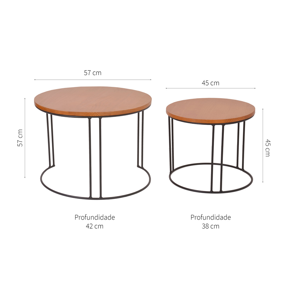 Conjunto de Mesas Laterais Eclipse Castanho e Preto Industrial