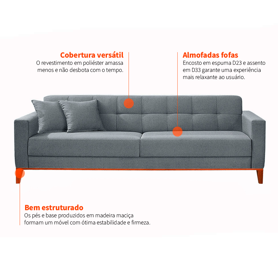 Conjunto de Sofá 2 e 3 Lugares Kivik Capitonê Cinza