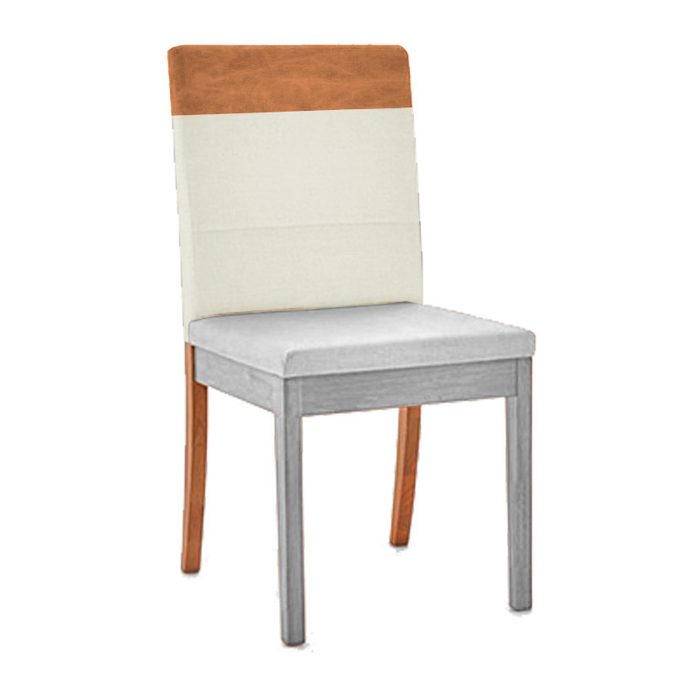 Encosto Faixa Iguatemi Madeira Maciça Avelã Linho Cru e  Corino Caramelo