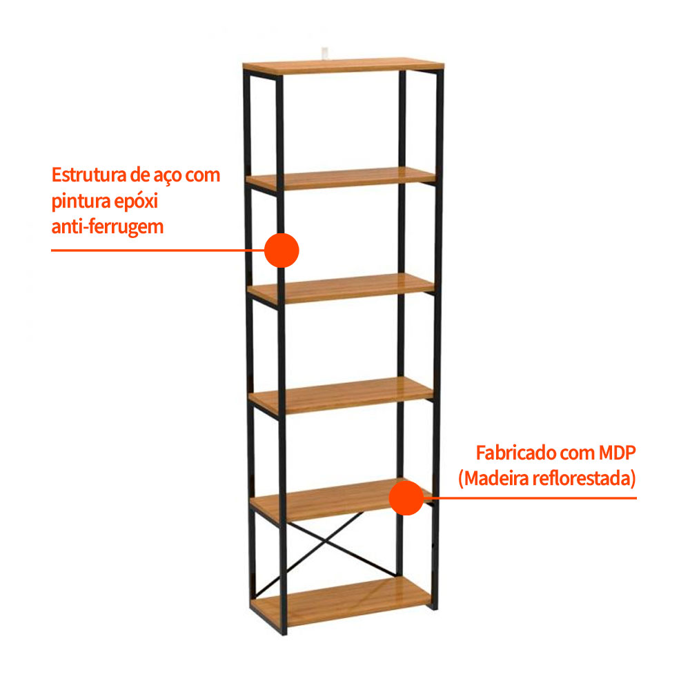 Estante Industrial Stanford Amêndoa e Preta 60 cm