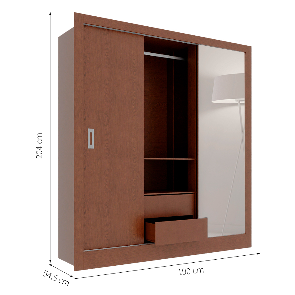 Guarda-Roupa Casal Luiza 3 Portas 2 Gavetas com 1 Espelho Carvalho
