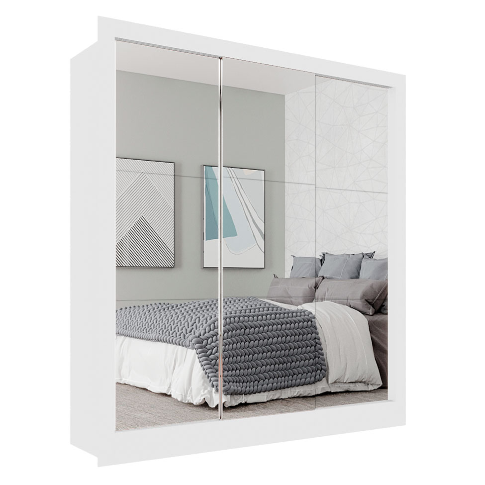 Guarda-Roupa Casal Luiza 3 Portas 2 Gavetas com 3 Espelhos Branco