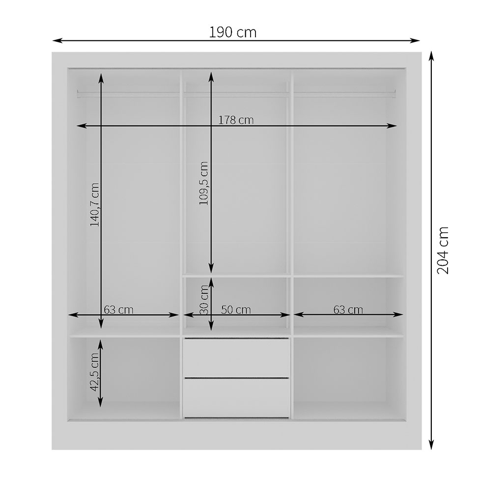 Guarda-Roupa Casal Luiza 3 Portas 2 Gavetas com 3 Espelhos Branco
