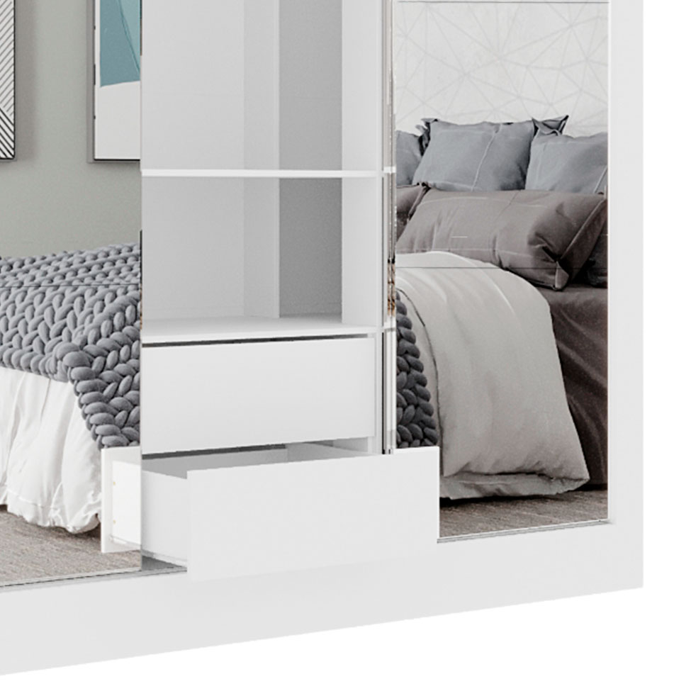 Guarda-Roupa Casal Luiza 3 Portas 2 Gavetas com 3 Espelhos Branco