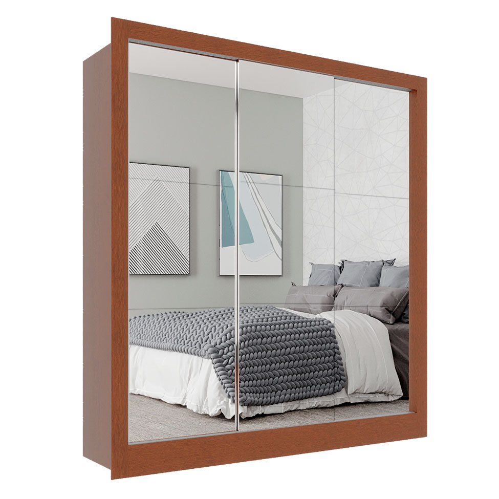 Guarda-Roupa Casal Luiza 3 Portas 2 Gavetas com 3 Espelhos Carvalho