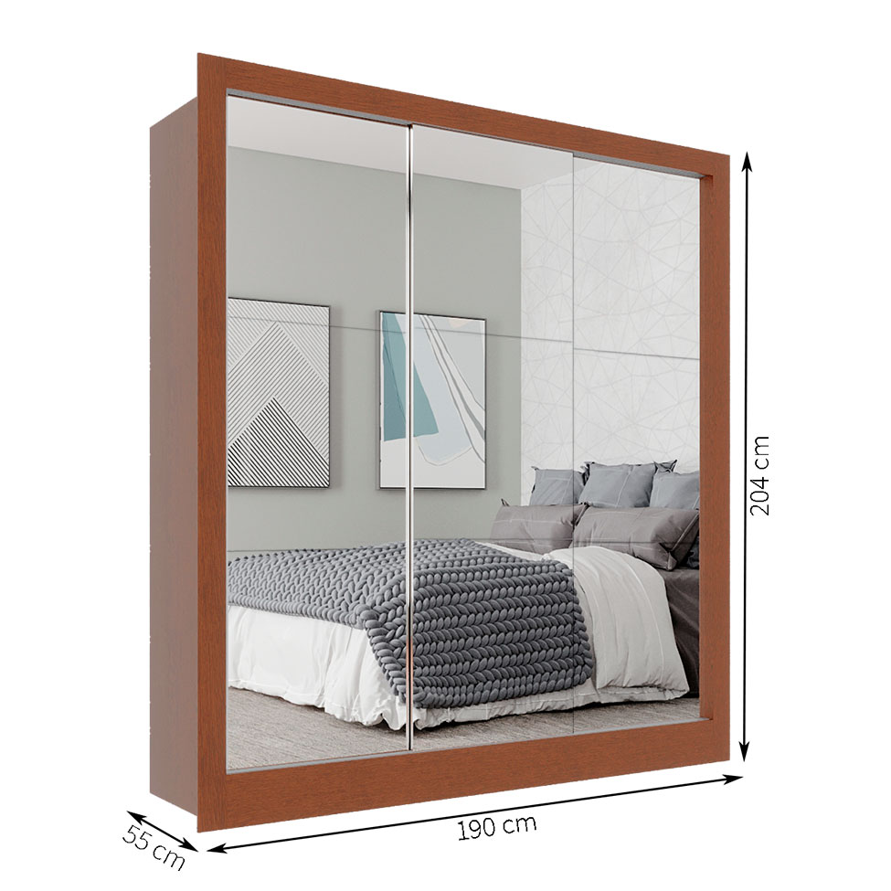 Guarda-Roupa Casal Luiza 3 Portas 2 Gavetas com 3 Espelhos Carvalho