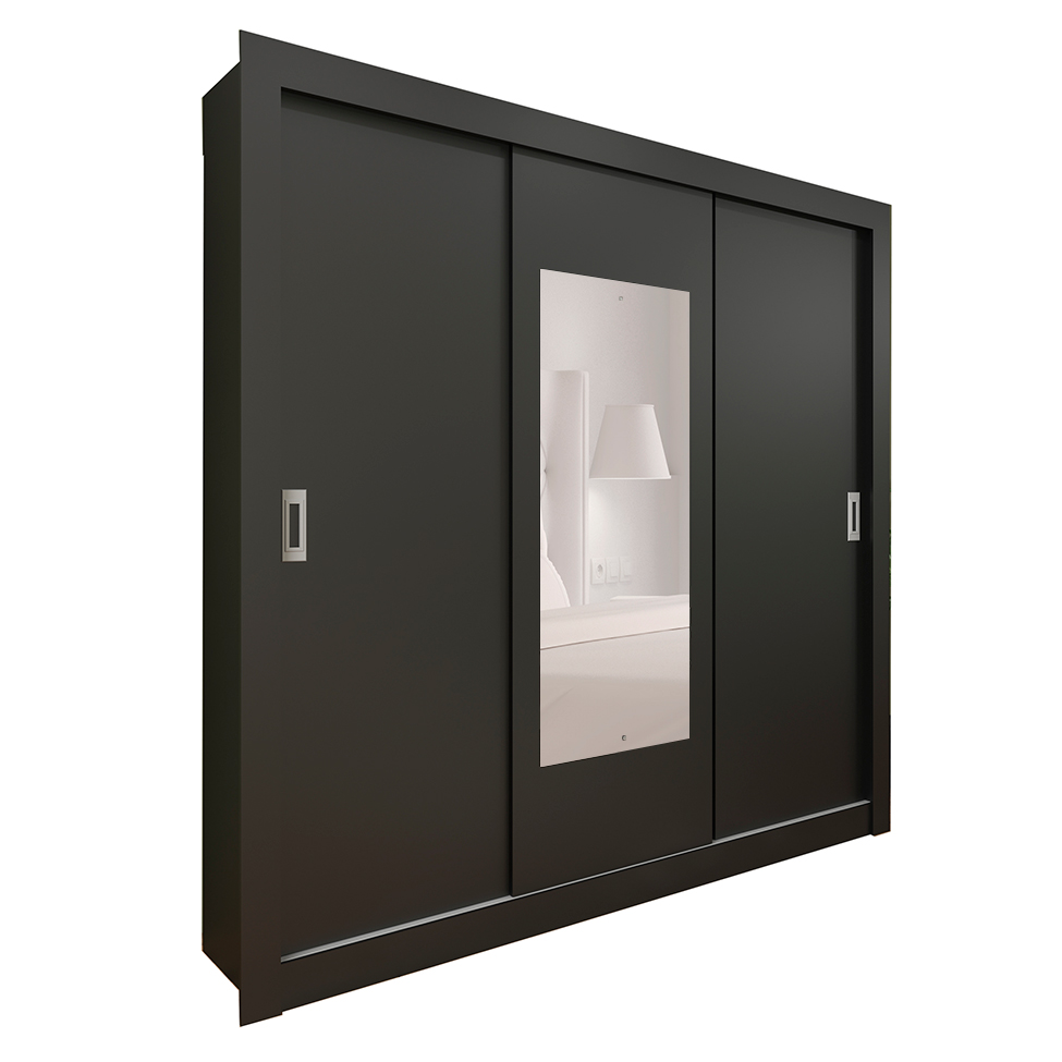 Guarda-Roupa Casal com Espelho Bahia 3 Portas 4 Gavetas Preto