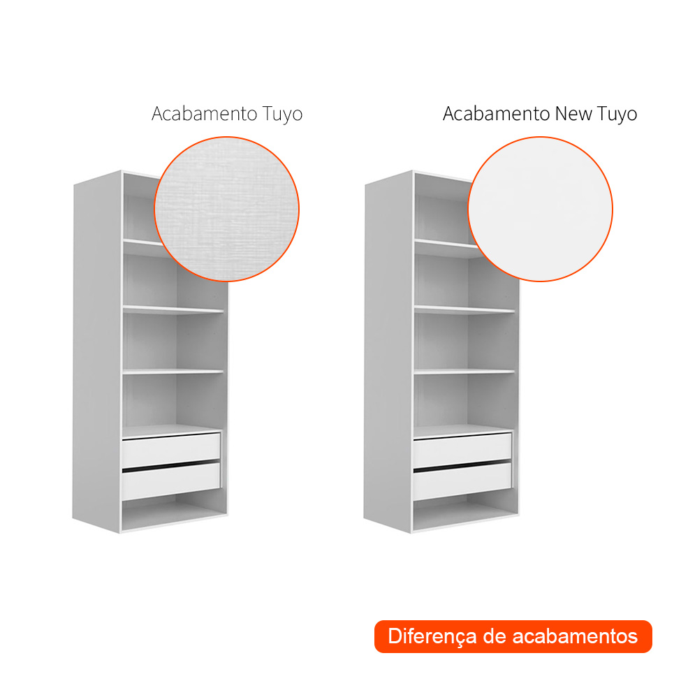 Guarda-Roupa Modulado New Tuyo 2 Gavetas e 4 Prateleiras Branco 90 cm