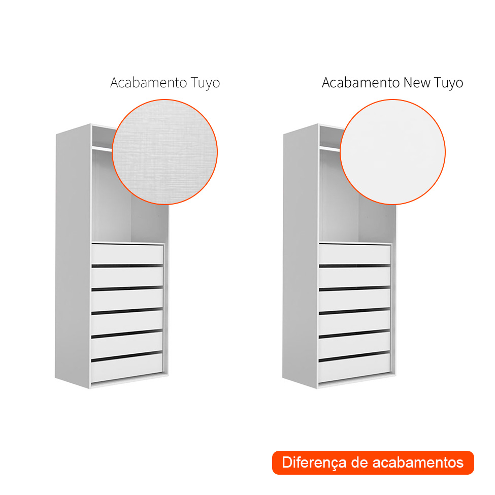 Guarda-Roupa Modulado New Tuyo 6 Gavetas e 1 Cabideiro Branco 90 cm