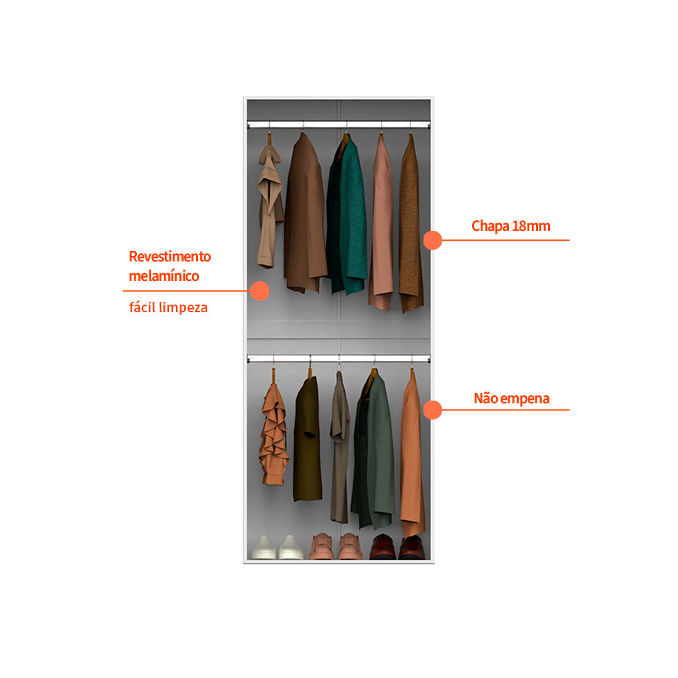 Guarda-Roupa Modulado Tuyo 2 Cabideiros Branco 90 cm