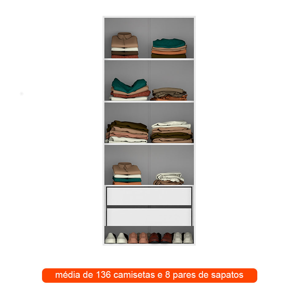Guarda-Roupa Modulado Tuyo 2 GV e 4 Prateleiras Branco 90 cm