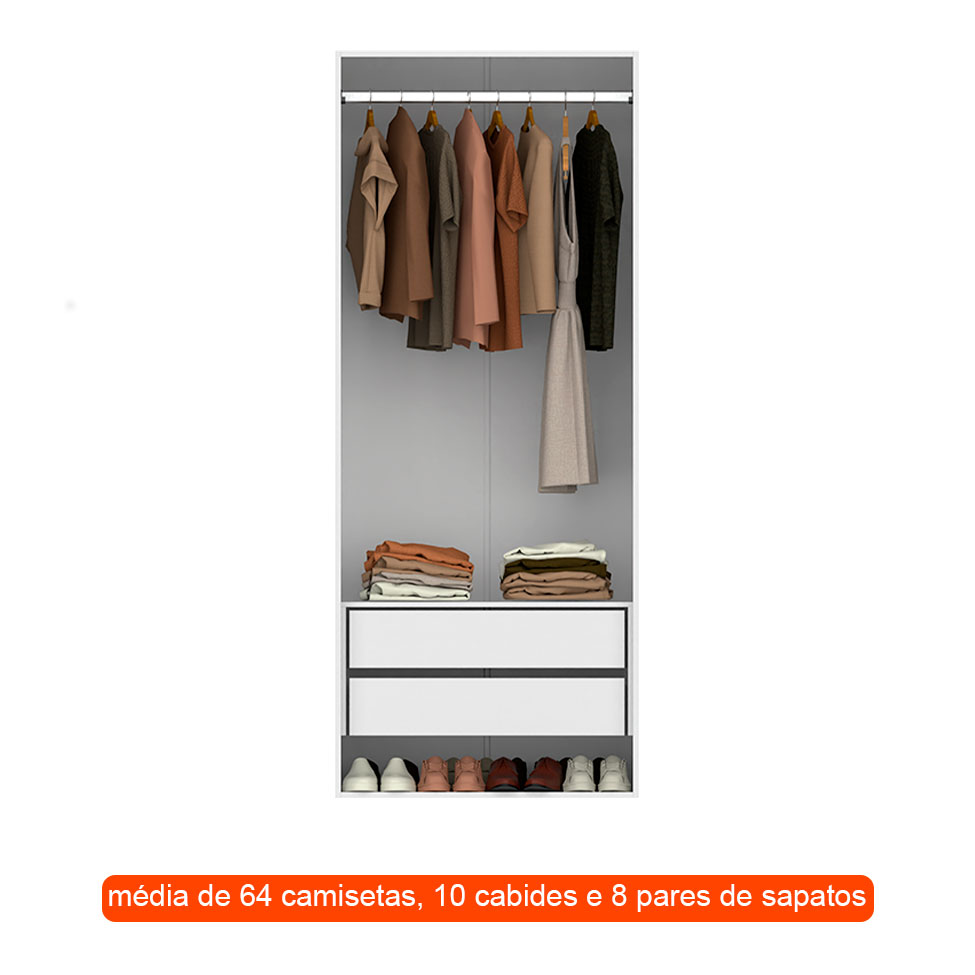 Guarda-Roupa Modulado Tuyo 2 Gavetas e 1 Cabideiro Branco 90 cm