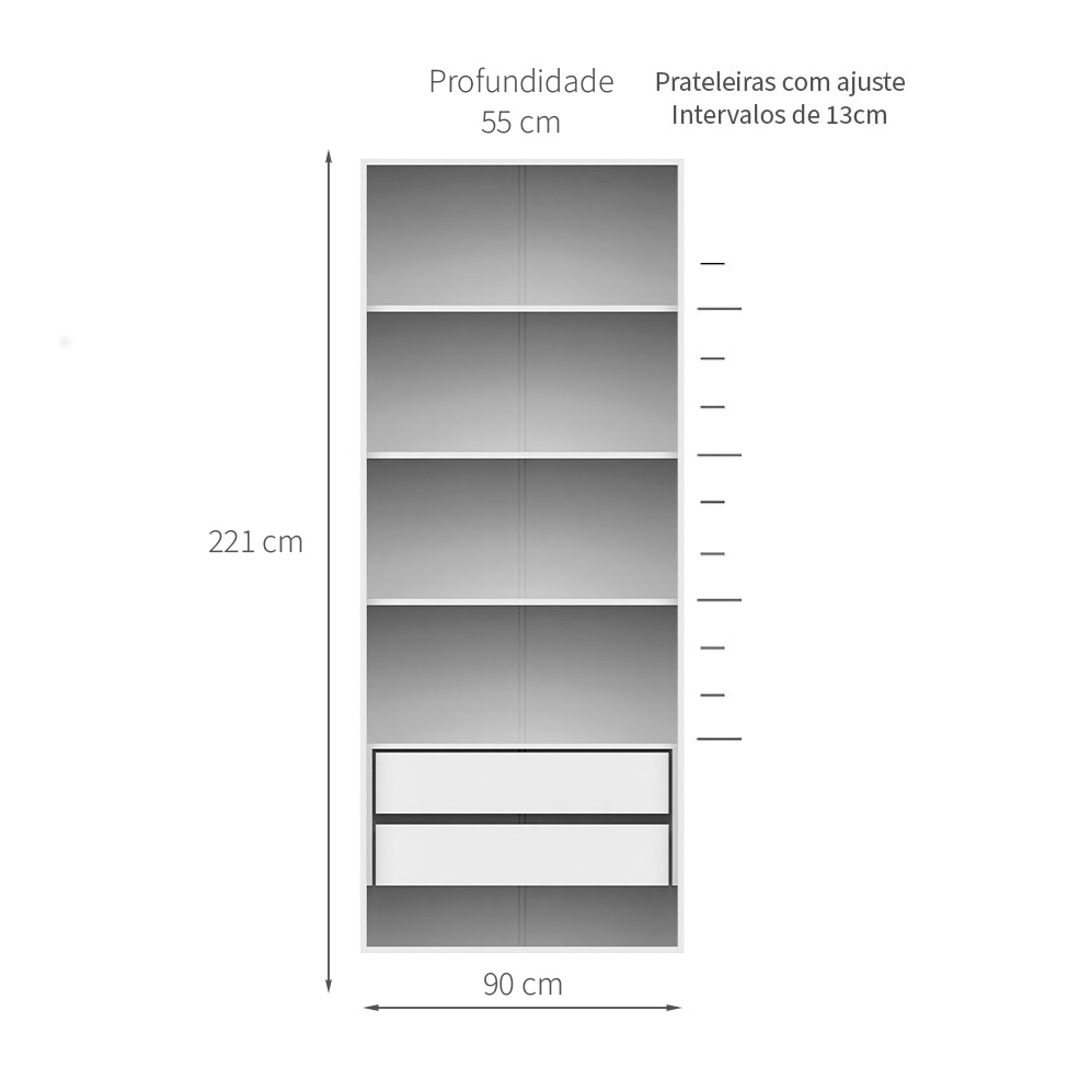 Guarda-Roupa Modulado Tuyo 2 Gavetas e 4 Prateleiras Branco 90 cm