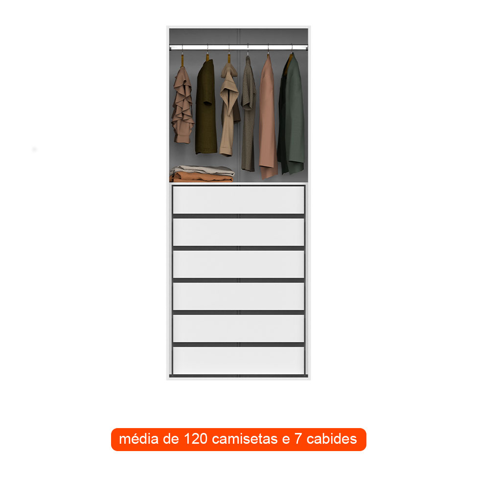 Guarda-Roupa Modulado Tuyo 6 GV e 1 Cabideiro Branco 90 cm