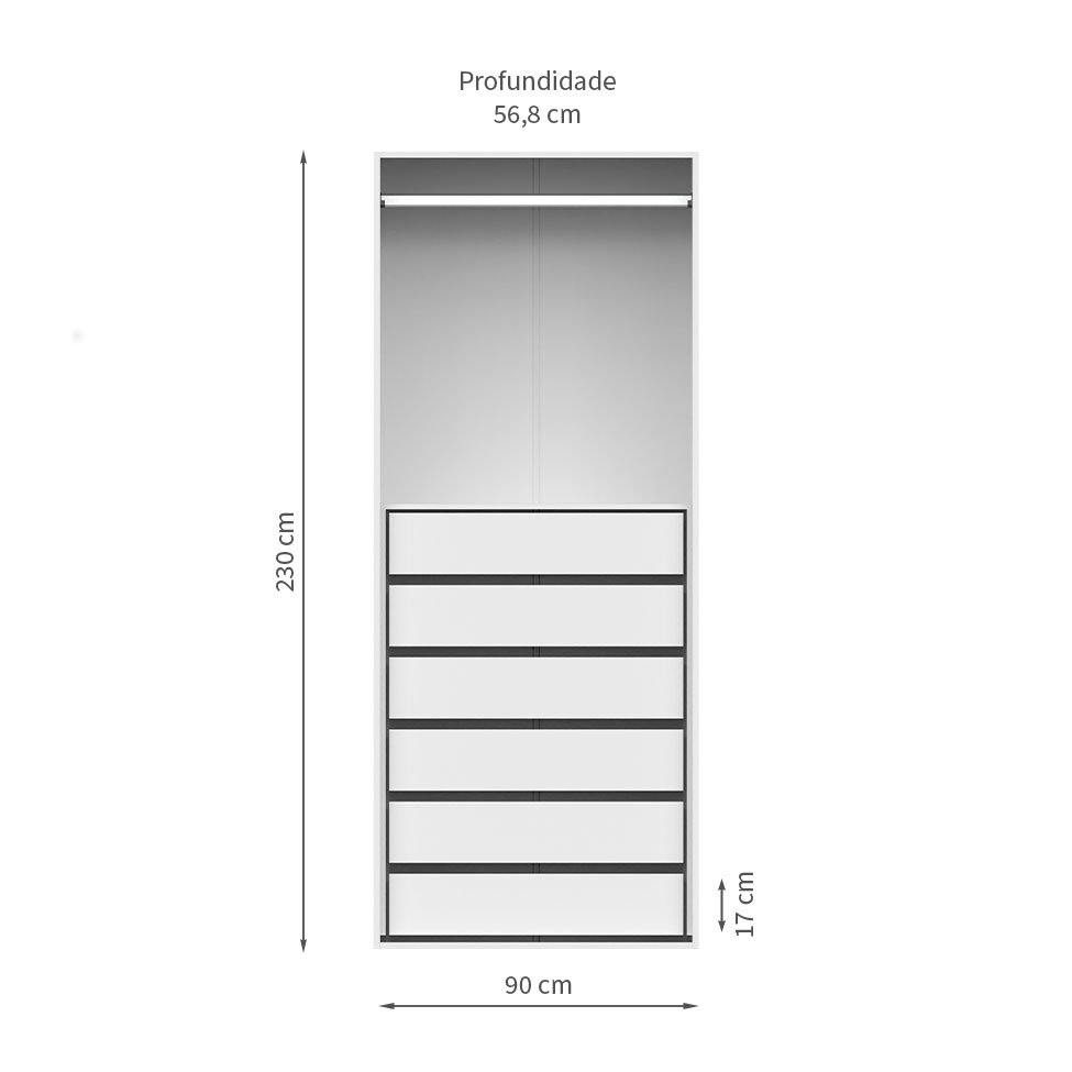Guarda-Roupa Modulado Tuyo 6 GV e 1 Cabideiro Branco 90 cm
