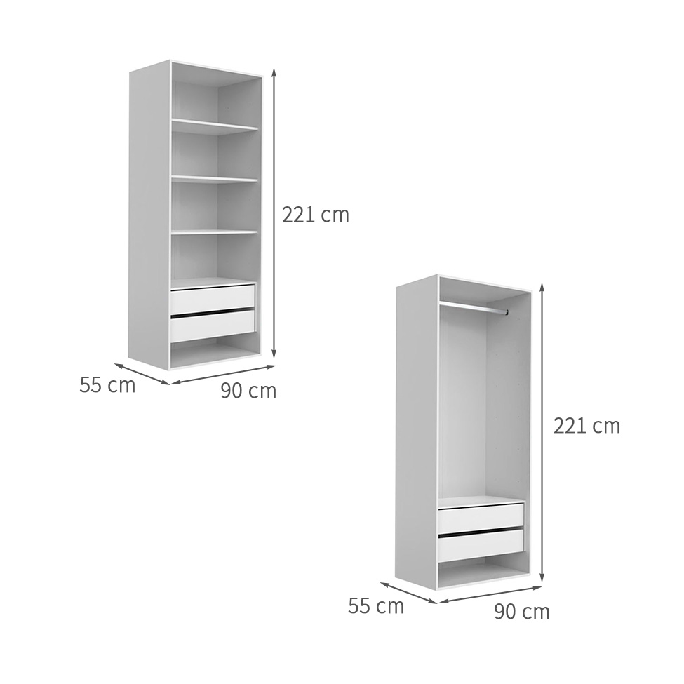 Guarda-Roupa Modulado com 2 Cabideiros e 4 Prateleiras New Tuyo 6 Gavetas Branco 270 cm