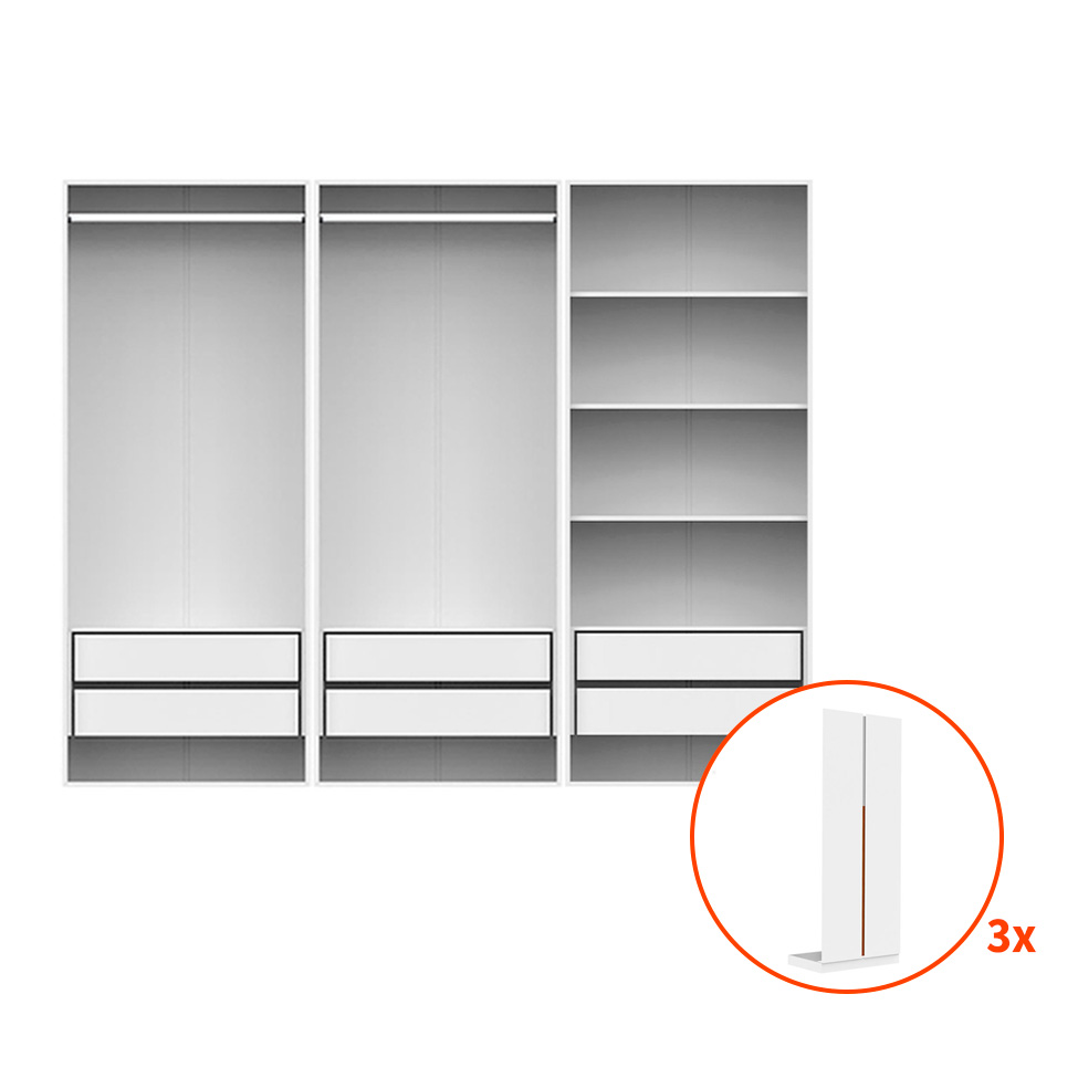 Guarda-Roupa Modulado com 2 Cabideiros e 4 Prateleiras New Tuyo 6 Portas Articuladas 6 Gavetas 270 cm