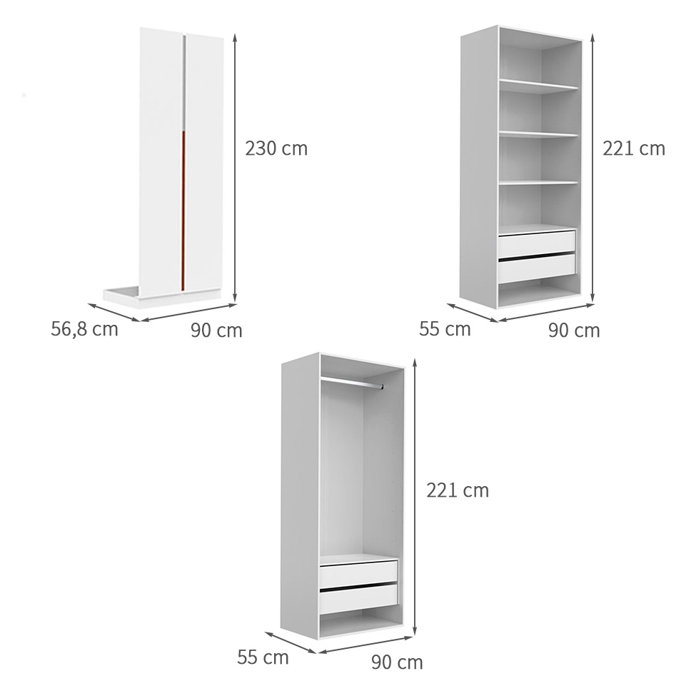 Guarda-Roupa Modulado com 2 Cabideiros e 4 Prateleiras New Tuyo 6 Portas Articuladas 6 Gavetas 270 cm