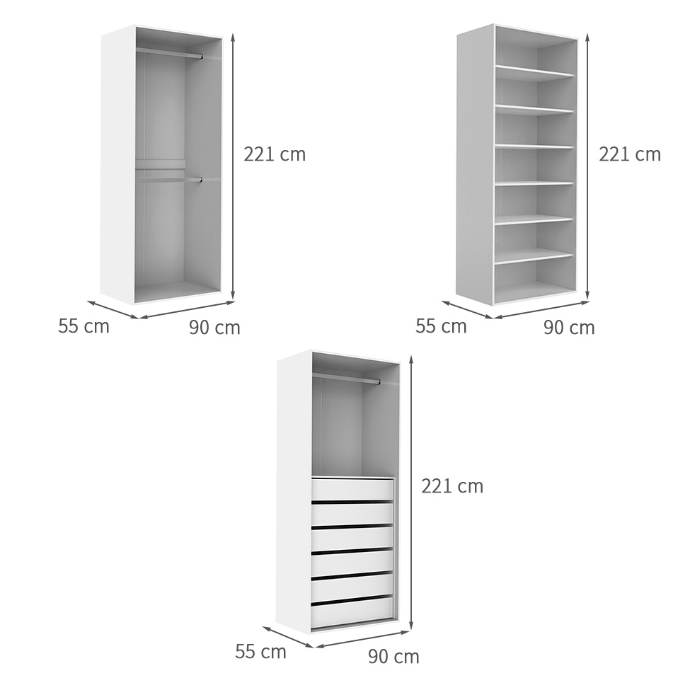 Guarda-Roupa Modulado com 3 Cabideiros e 6 Prateleiras New Tuyo 6 Gavetas Branco 270 cm