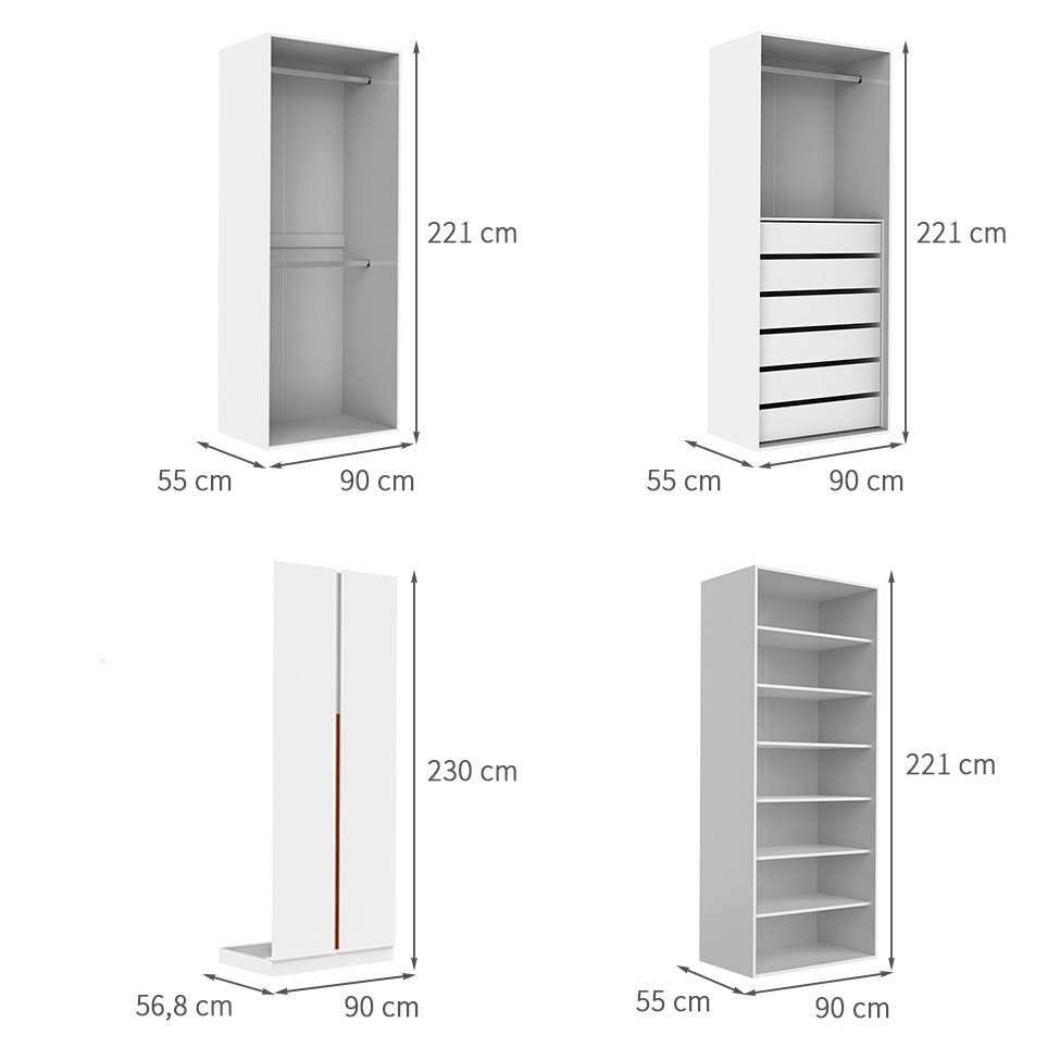 Guarda-Roupa Modulado com 3 Cabideiros e 6 Prateleiras New Tuyo 6 Portas Articuladas 6 Gavetas 270 cm