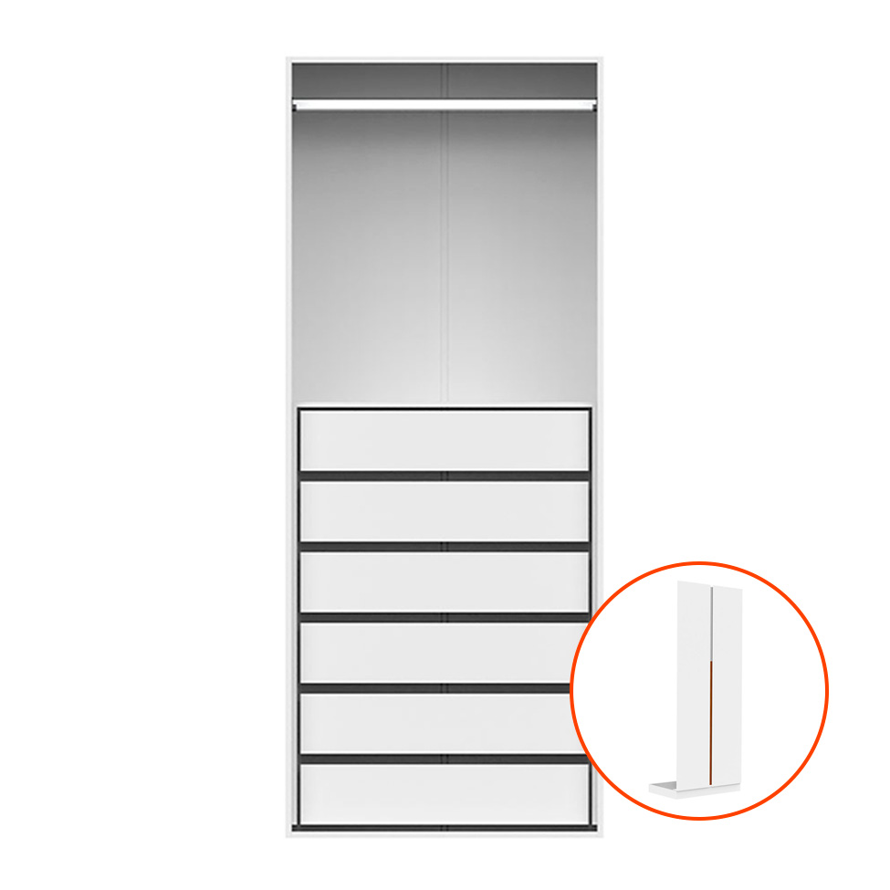 Guarda-Roupa Modulado com Cabideiro New Tuyo 2 Portas Articuladas 6 Gavetas Branco 90 cm