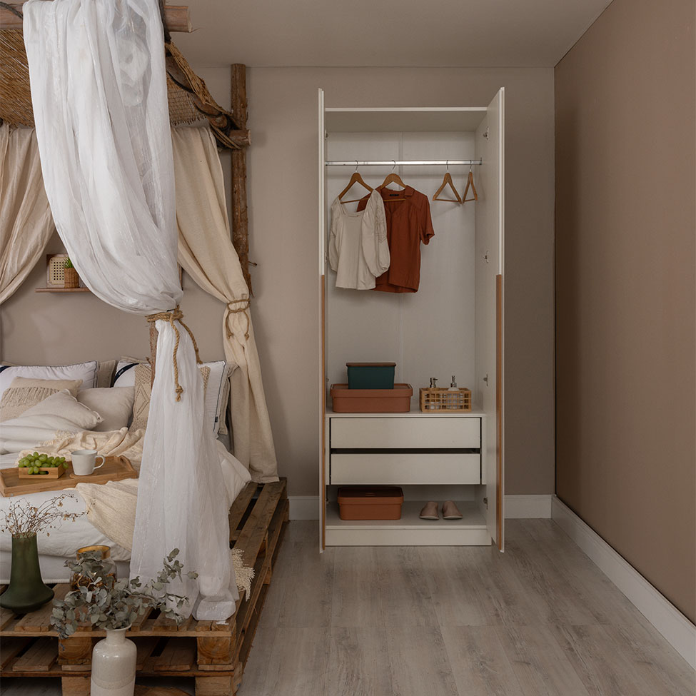 Guarda-Roupa Modulado com Cabideiro Tuyo 2 Portas Articuladas 2 Gavetas Branco 90 cm