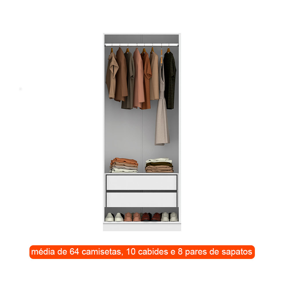 Guarda-Roupa Modulado com Cabideiro Tuyo 2 Portas Articuladas 2 Gavetas Branco 90 cm