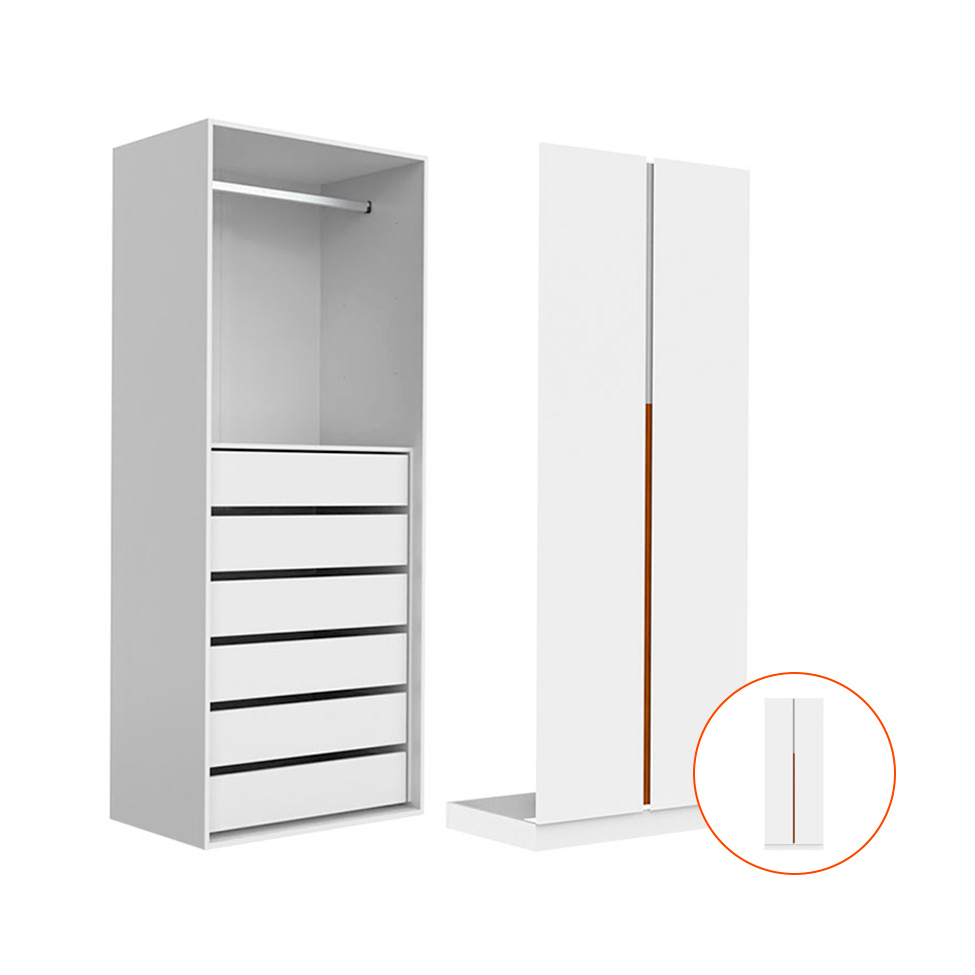Guarda-Roupa Modulado com Cabideiro Tuyo 2 Portas Articuladas 6 Gavetas Branco 90 cm