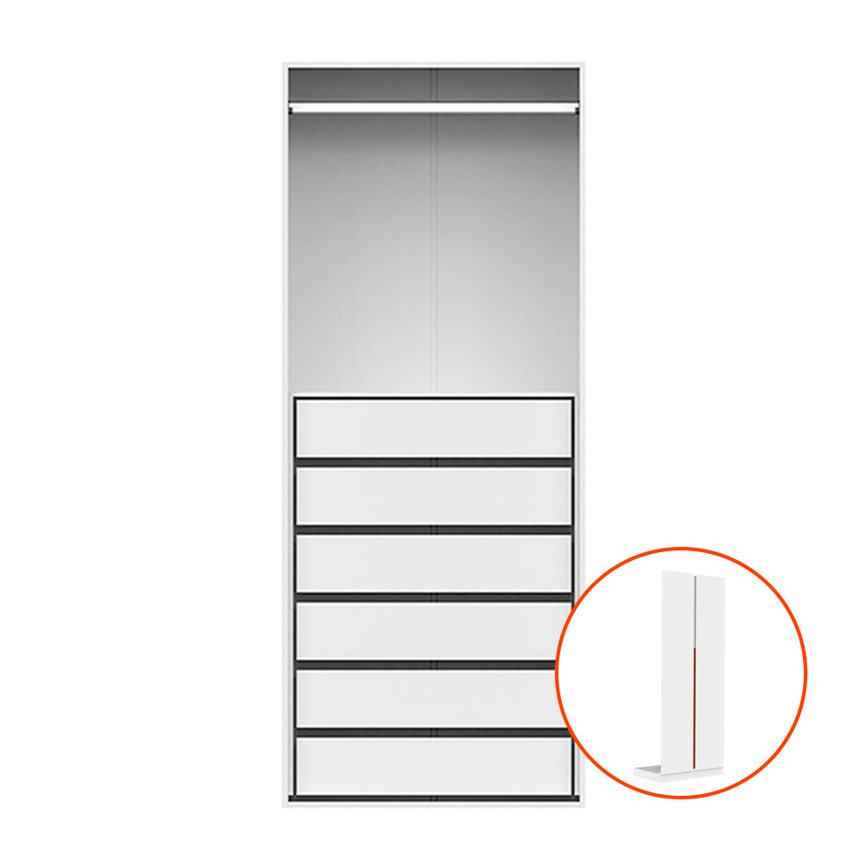 Guarda-Roupa Modulado com Cabideiro Tuyo 6 Gavetas Branco e Itapuã 90 cm