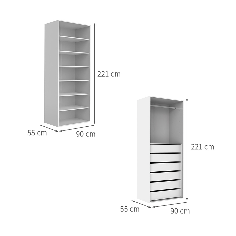 Guarda-Roupa Modulado com Cabideiro e Prateleiras New Tuyo 4 Portas Articuladas 6 Gavetas Branco 180 cm