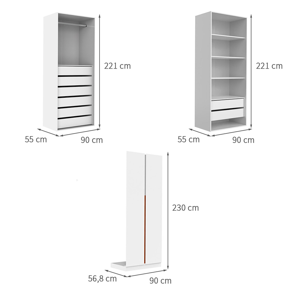 Guarda-Roupa Modulado com Cabideiro e Prateleiras New Tuyo 4 Portas Articuladas 8 Gavetas Branco 180 cm