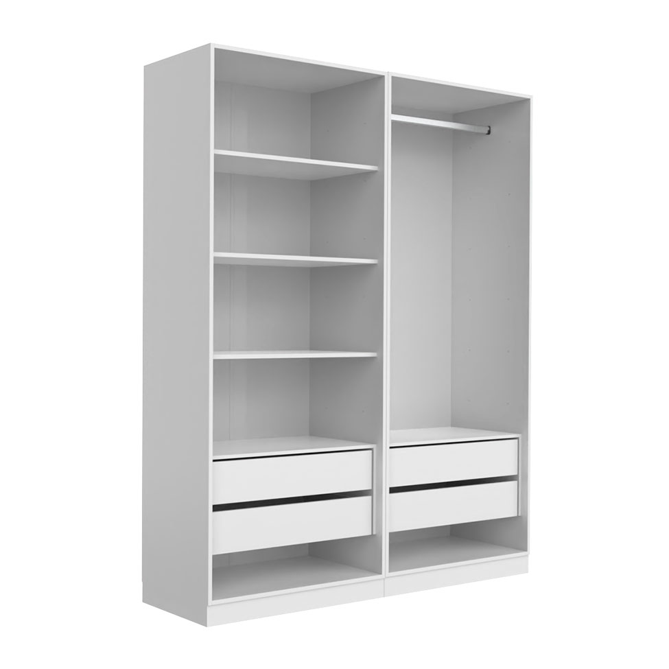Guarda-Roupa Modulado com Cabideiro e Prateleiras Tuyo 4 Portas Articuladas 4 Gavetas Branco 180 cm