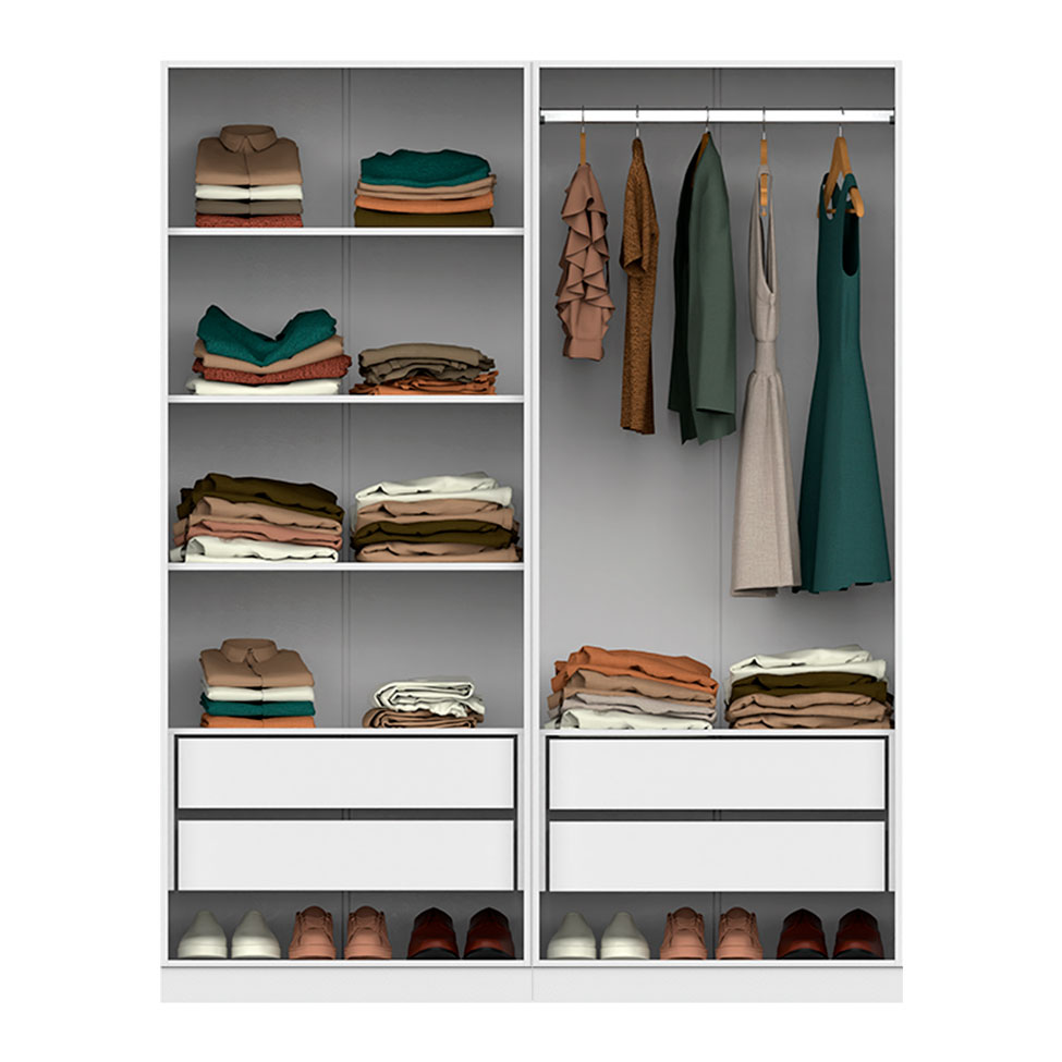 Guarda-Roupa Modulado com Cabideiro e Prateleiras Tuyo 4 Portas Articuladas 4 Gavetas Branco 180 cm
