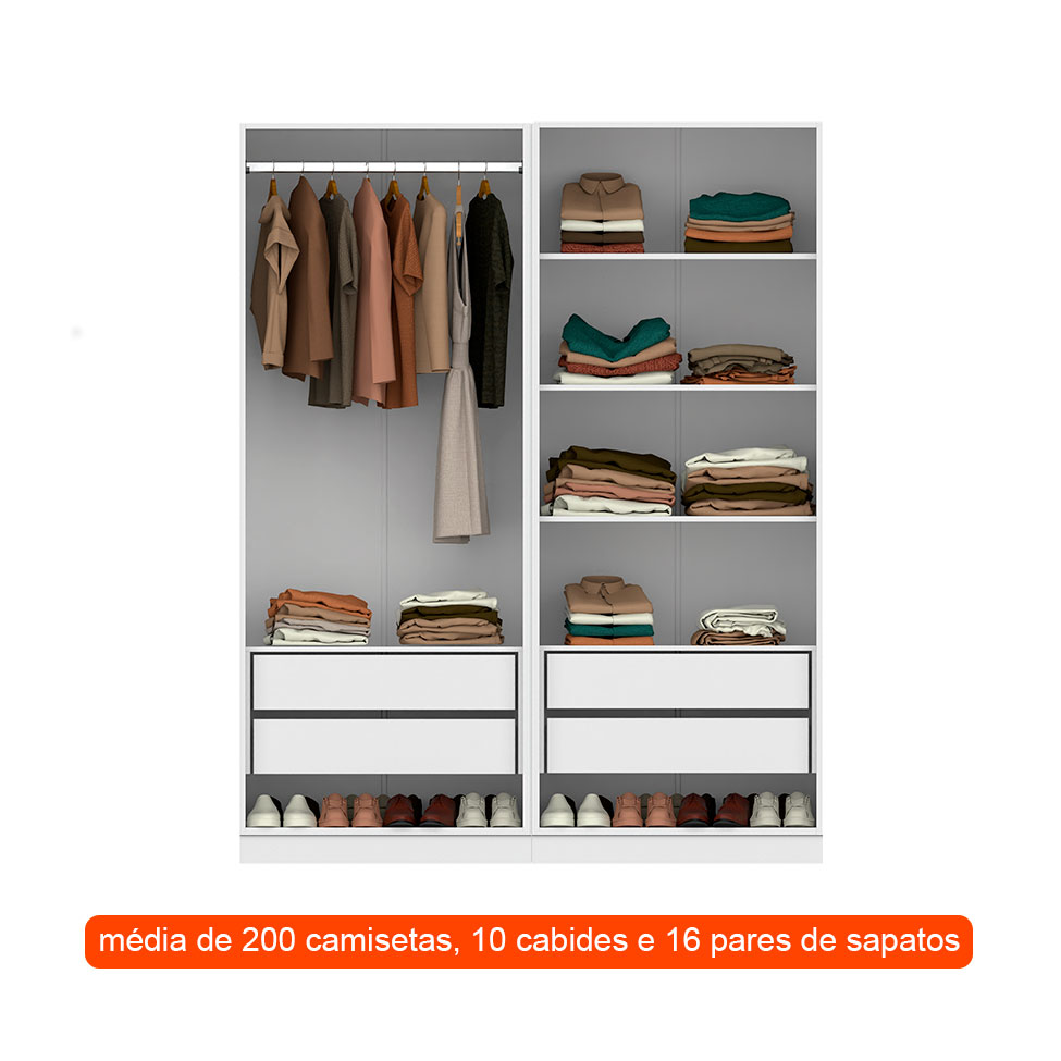 Guarda-Roupa Modulado com Cabideiro e Prateleiras Tuyo 4 Portas Articuladas 4 Gavetas Branco 180 cm