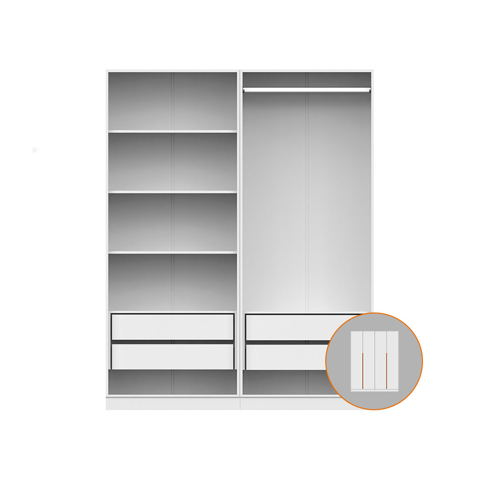 Guarda-Roupa Modulado com Cabideiro e Prateleiras Tuyo 4 Portas Articuladas 4 Gavetas Branco 180 cm