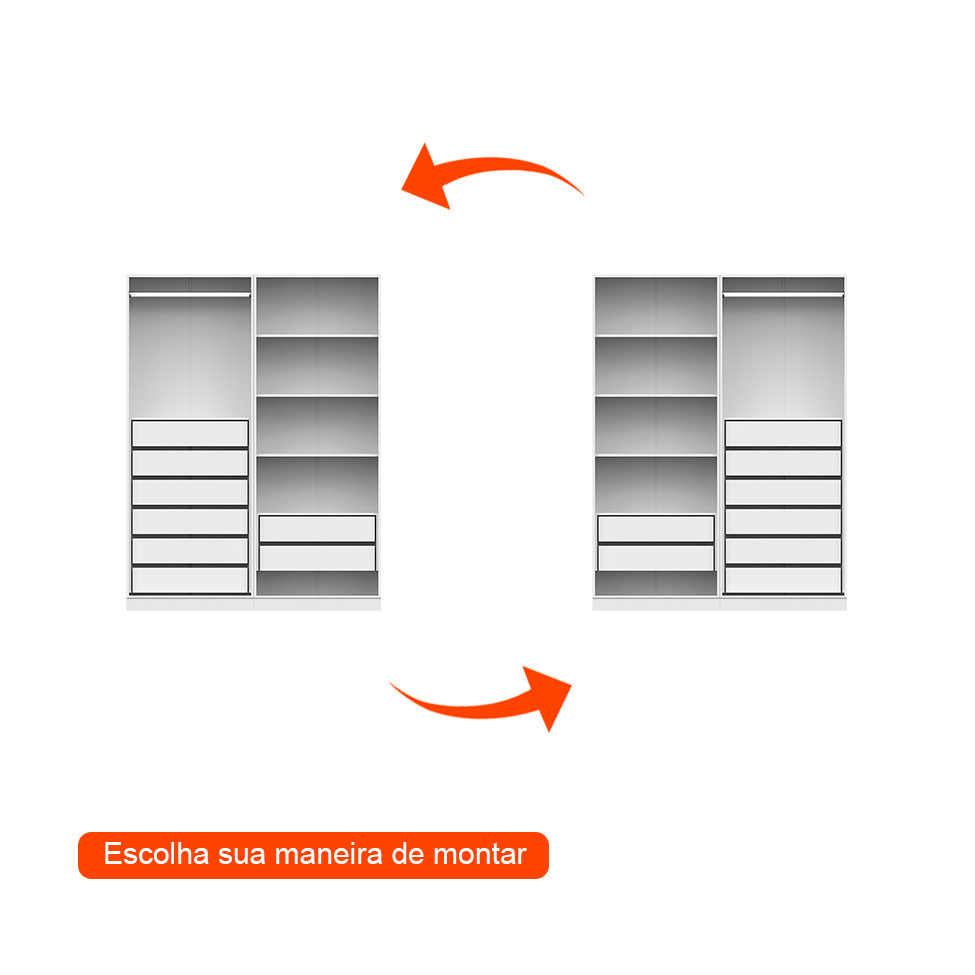 Guarda-Roupa Modulado com Cabideiro e Prateleiras Tuyo 4 Portas Articuladas 8 Gavetas Branco 180 cm