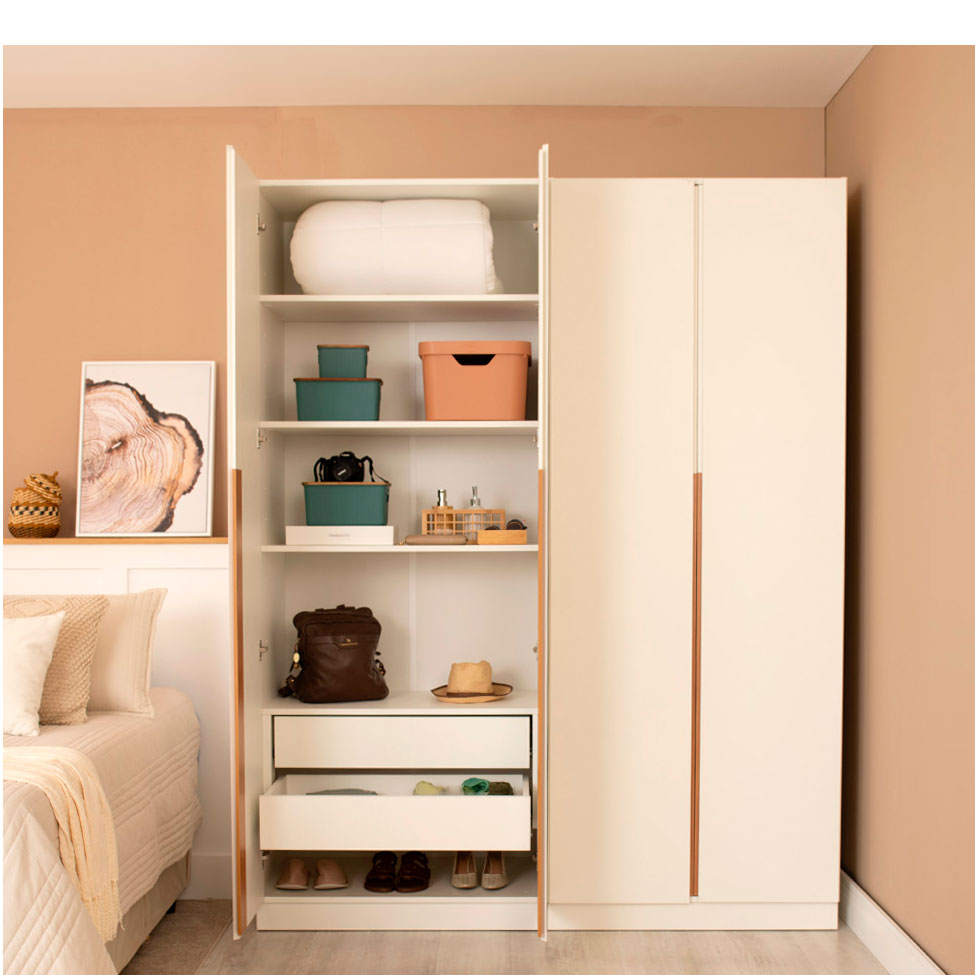 Guarda-Roupa Modulado com Cabideiro e Prateleiras Tuyo 4 Portas Articuladas 8 Gavetas Branco 180 cm