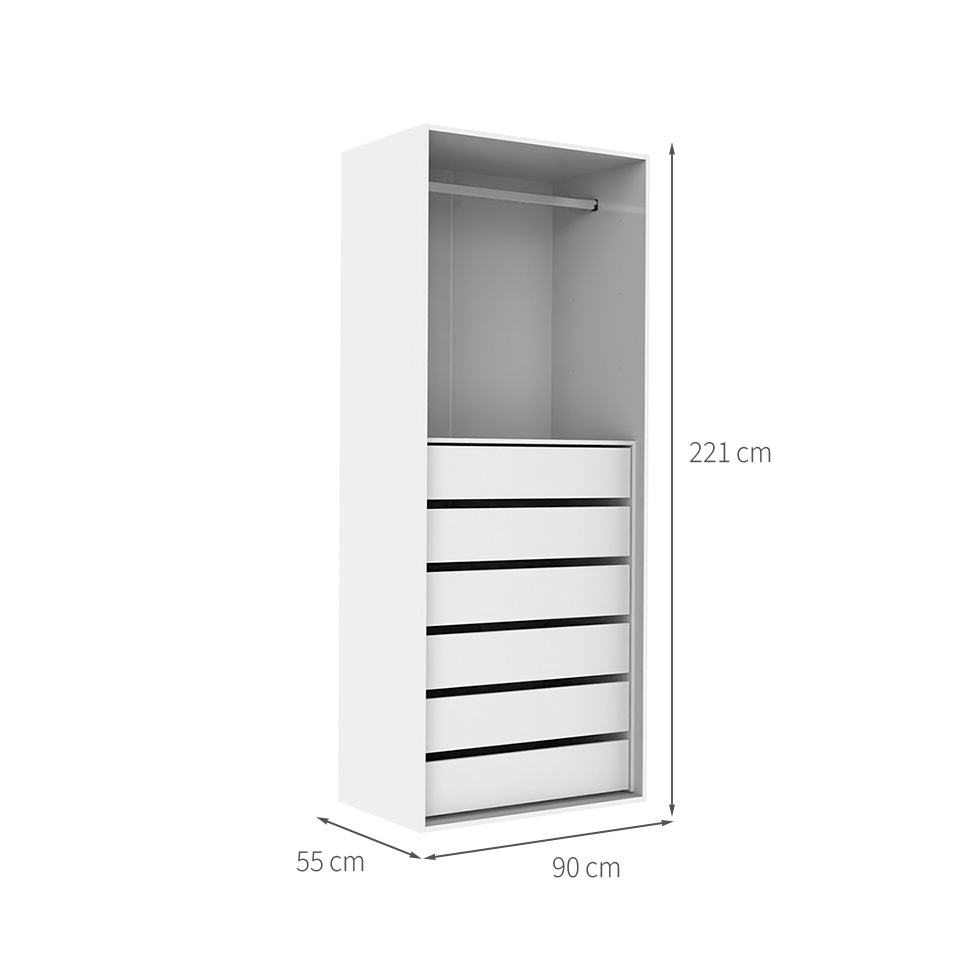 Guarda-Roupa Modulado com Cabideiros New Tuyo 12 Gavetas Branco 180 cm