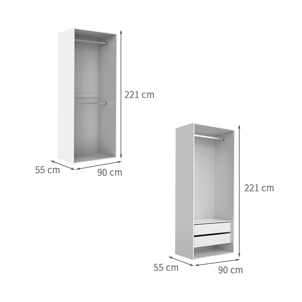 Guarda-Roupa Modulado com Cabideiros New Tuyo 2 Gavetas Branco 180 cm