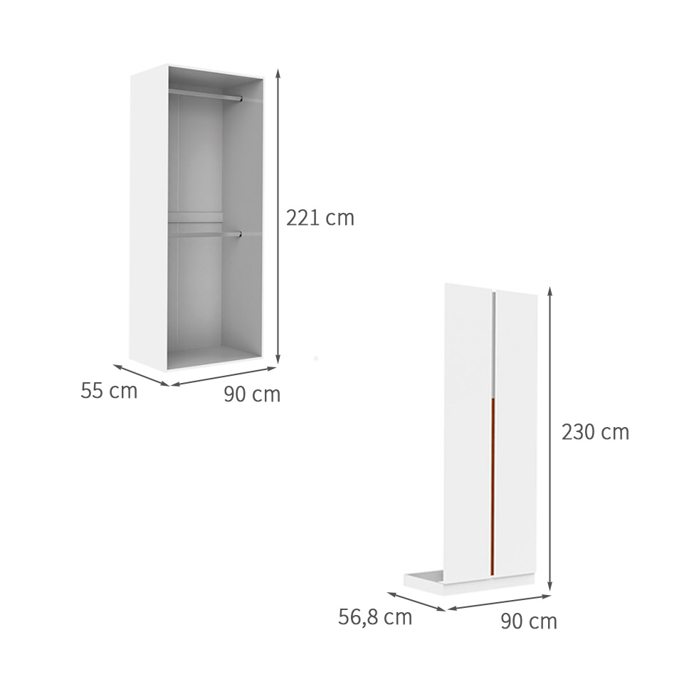 Guarda-Roupa Modulado com Cabideiros New Tuyo 2 Portas Articuladas Branco 90 cm