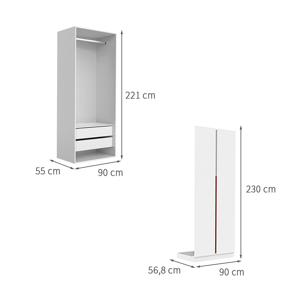 Guarda-Roupa Modulado com Cabideiros New Tuyo 4 Portas Articuladas 4 Gavetas Branco e Itapuã 180 cm